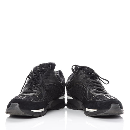 Chanel Suede Tweed Goatskin CC Sneakers 41.5 Black 4 of 12