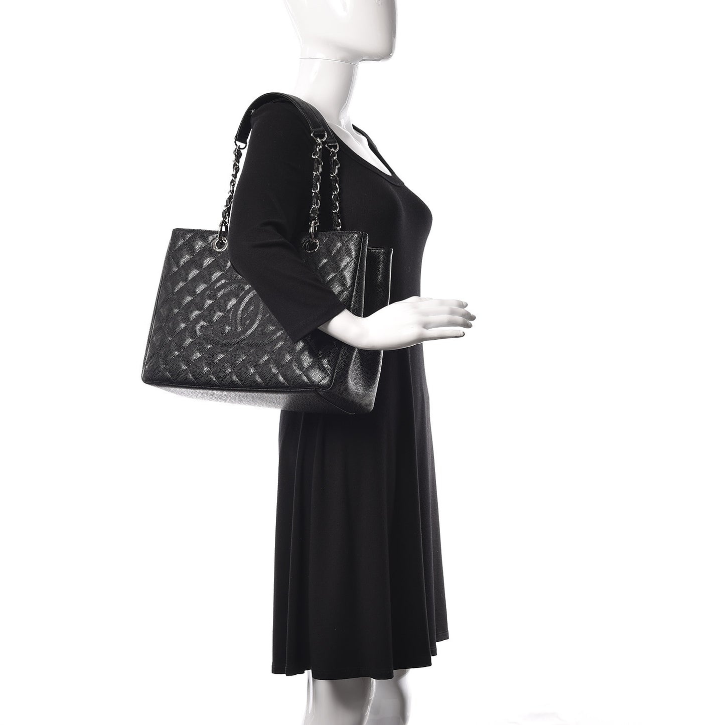 Caviar Quilted Grand Shopping Tote GST Black