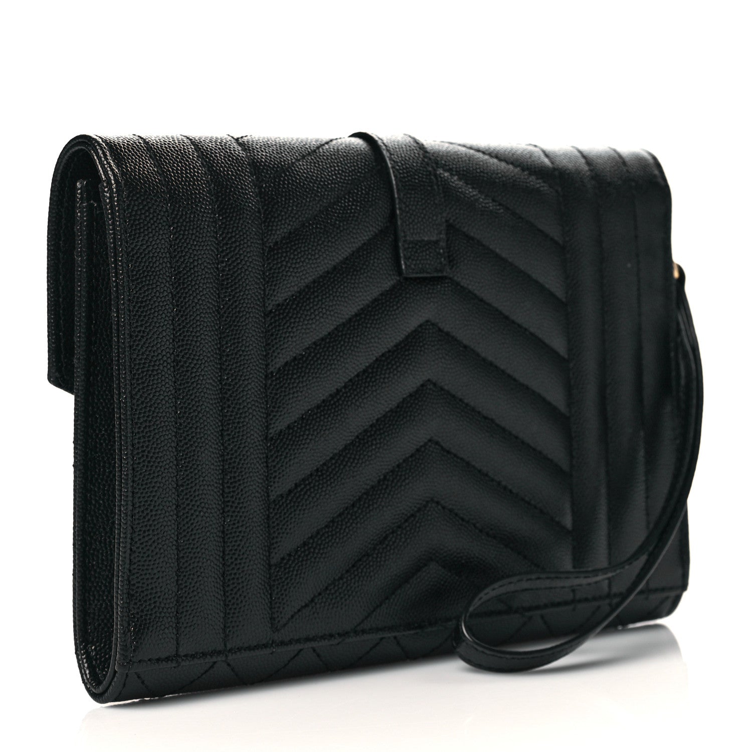 Saint Laurent Grain De Poudre Textured Mixed Matelasse Triquilt Monogram Clutch Black 3 of 11
