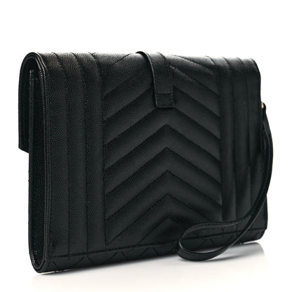 Saint Laurent Grain De Poudre Textured Mixed Matelasse Triquilt Monogram Clutch Black 3 of 11