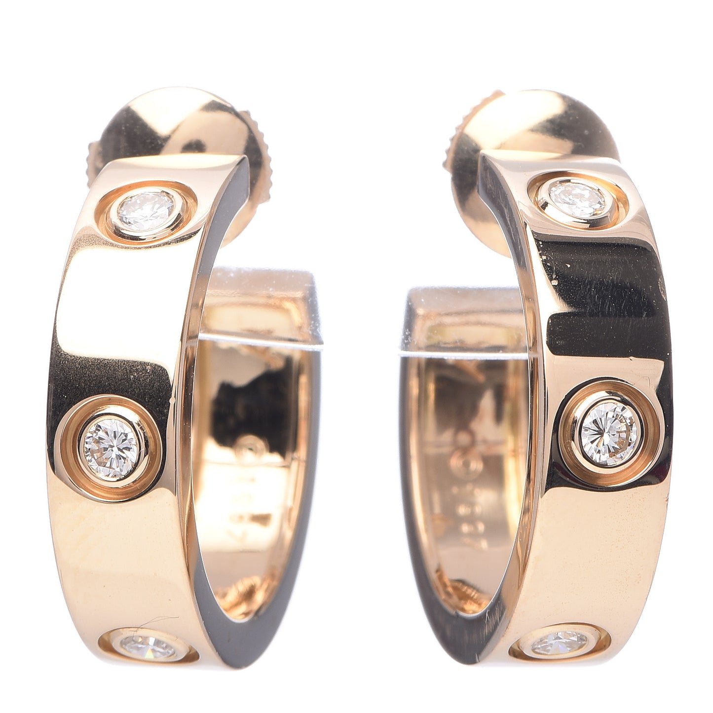 18K Yellow Gold 6 Diamond 5.5mm LOVE Hoop Earrings