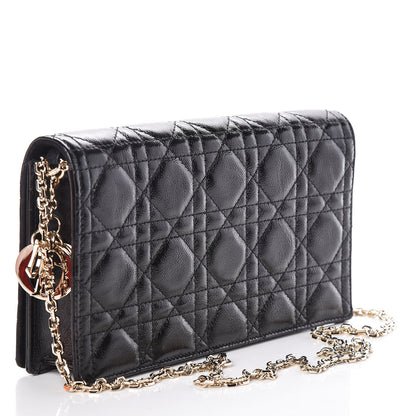 Christian Dior Crinkled Patent Cannage Lady Dior Clutch Black 3 of 10
