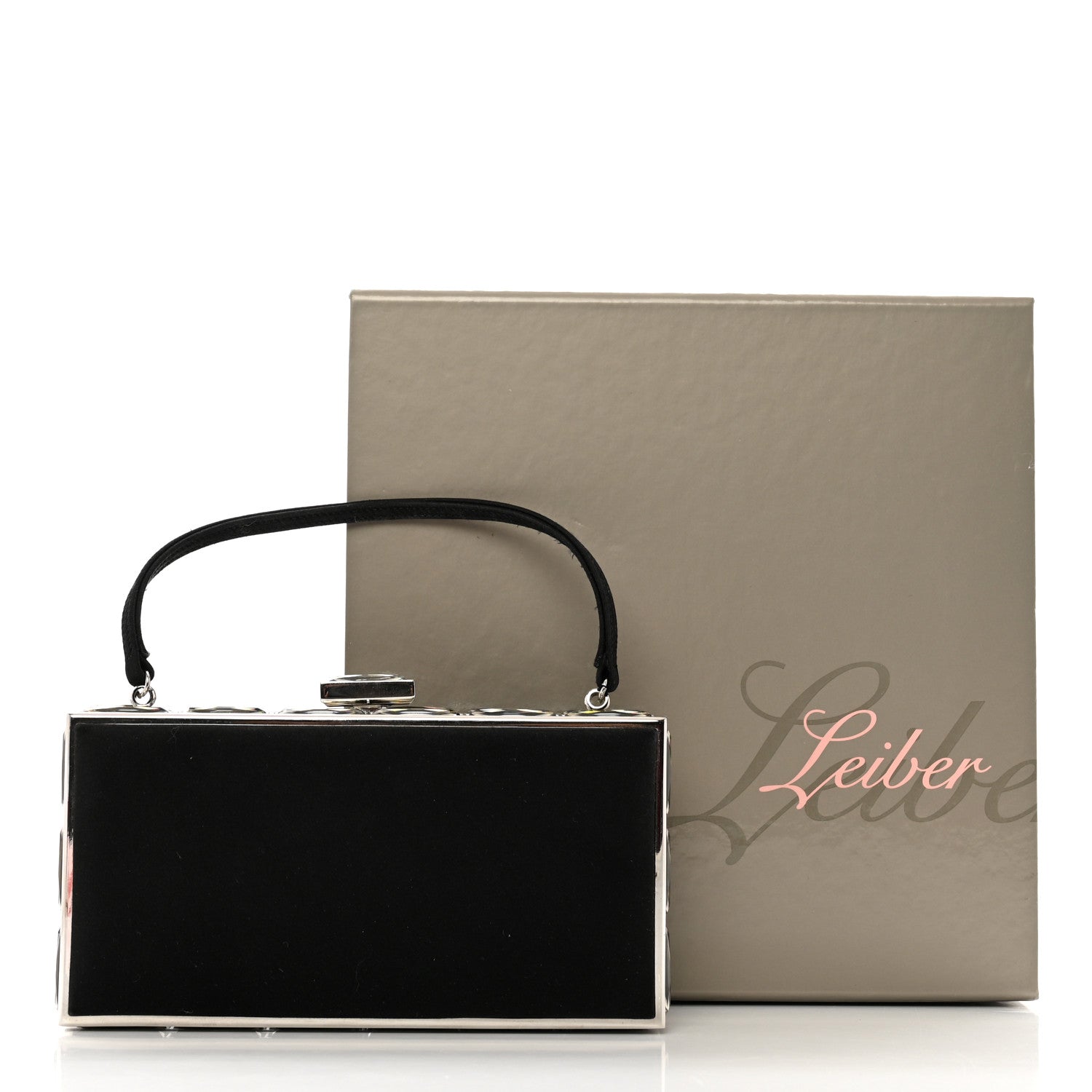 Judith Leiber Satin Crystal Box Clutch Black Silver 8 of 8