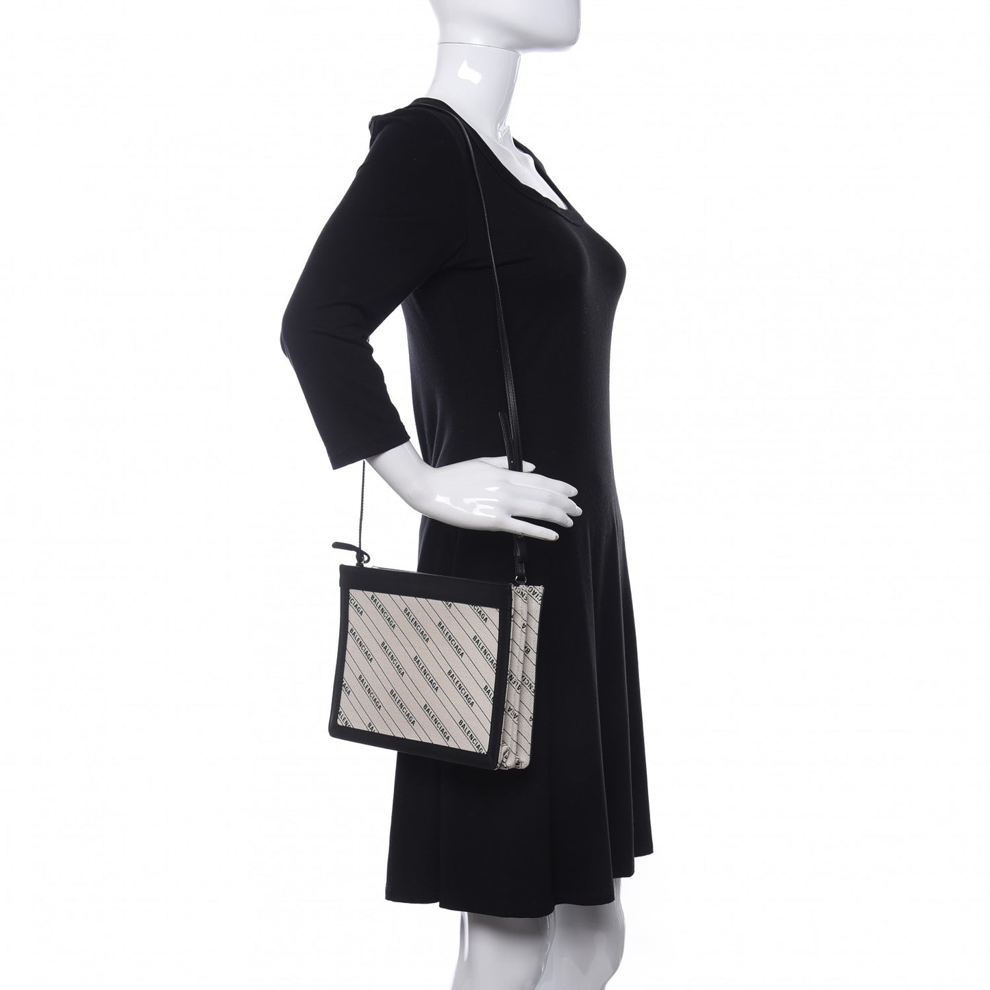 Cotton Canvas Logo Pochette Crossbody Bag Natural Black