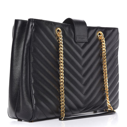 Saint Laurent Grain De Poudre Matelasse Chevron Monogram Shopping Bag Black 3 of 13