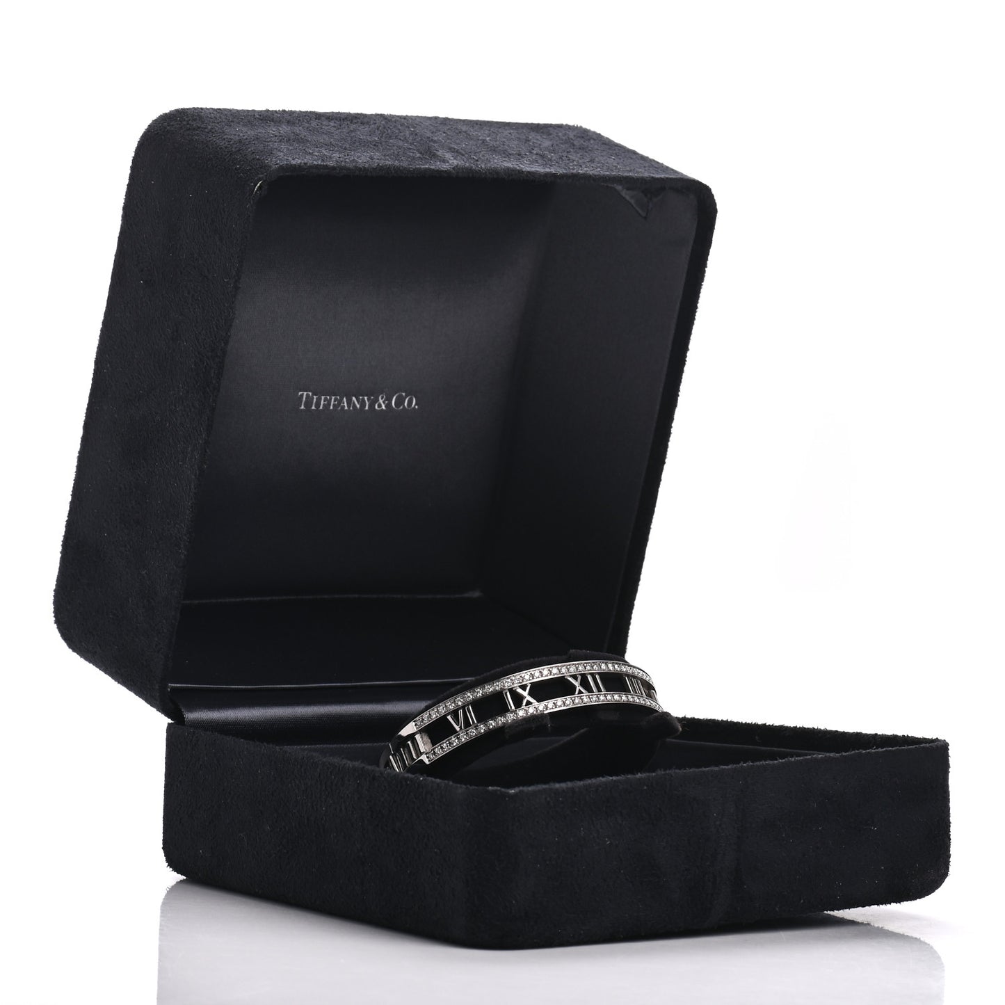 18K White Gold Diamond Atlas Open Hinged Bangle Bracelet