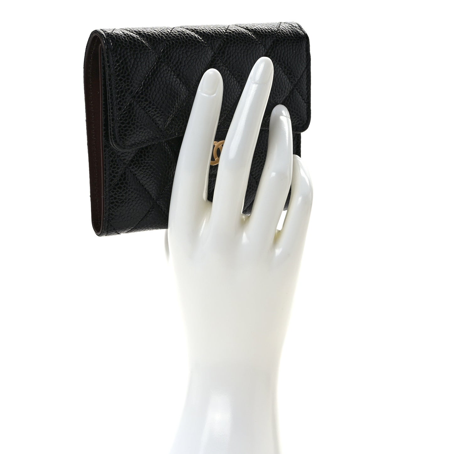 Caviar Quilted Compact Flap Wallet Black