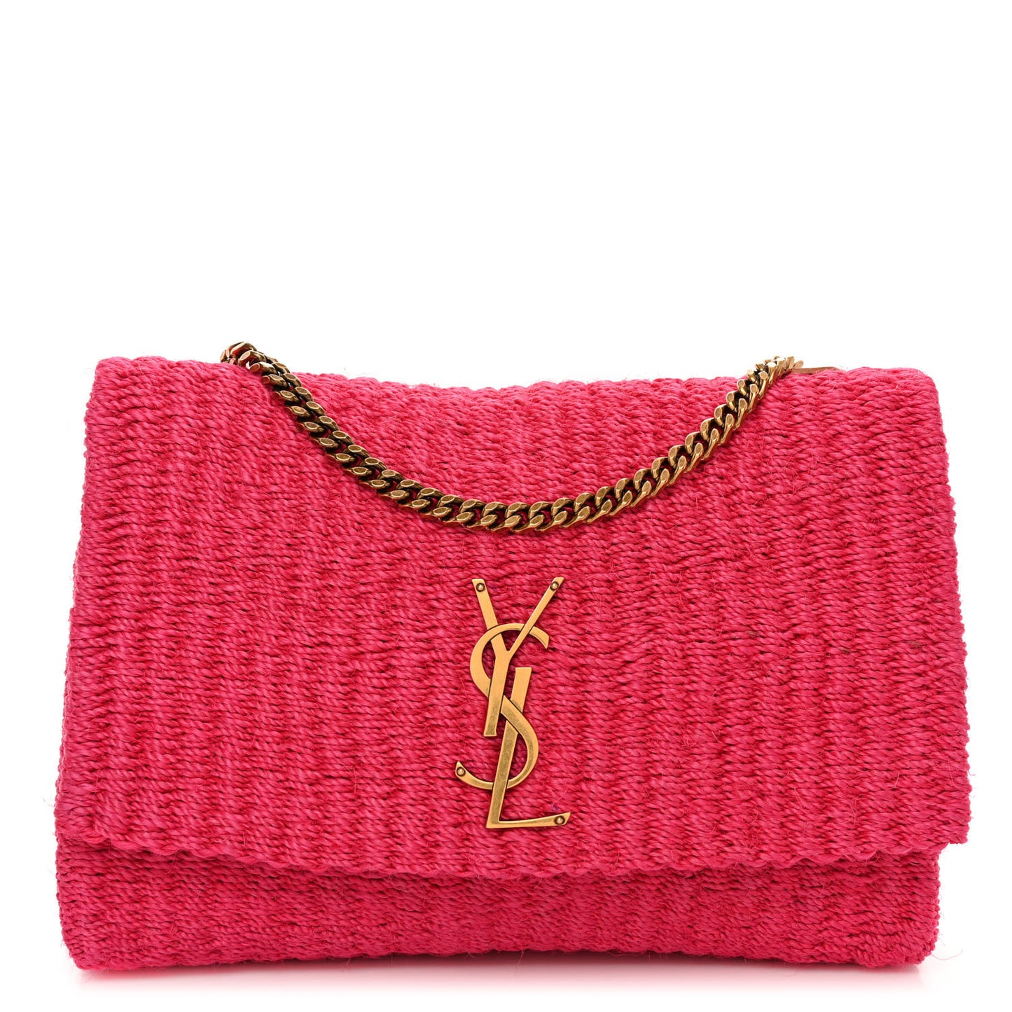 Raffia Medium Monogram Kate Satchel Pink