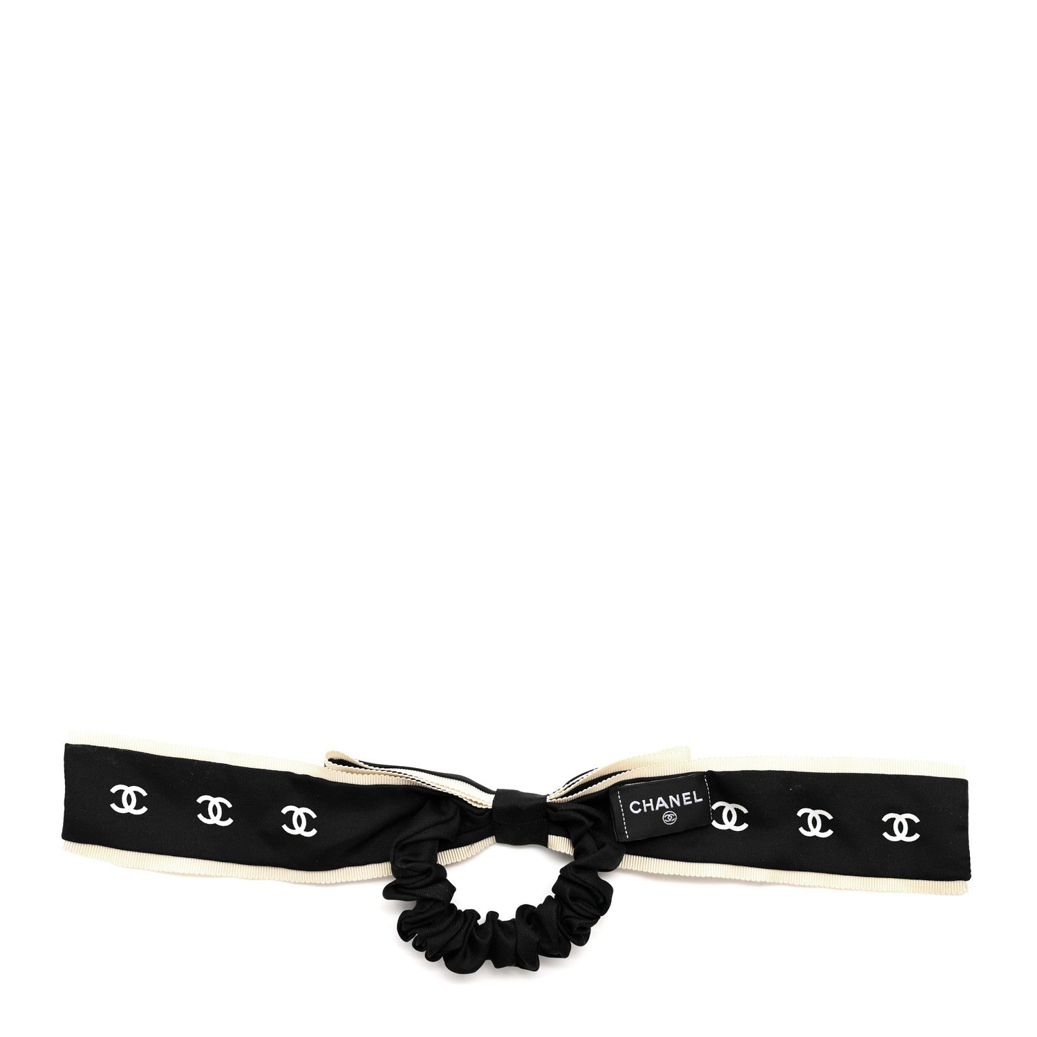 Chanel Silk Hair Tie Black Ivory 2 of 4