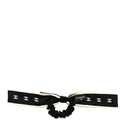 Chanel Silk Hair Tie Black Ivory 2 of 4