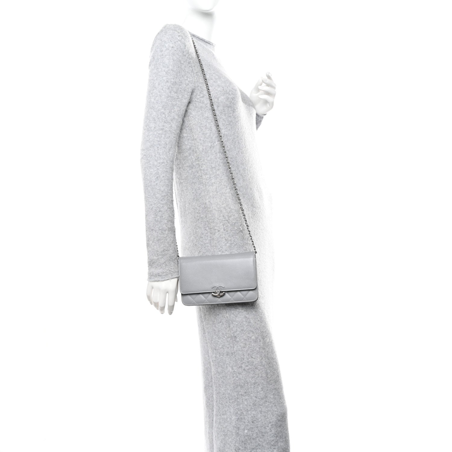 Chanel Grained Calfskin Quilted CC Box Wallet On Chain WOC Grey 2 of 11