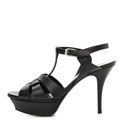 Saint Laurent Calfskin Tribute 75 Platform Sandals 37.5 Black 1 of 9