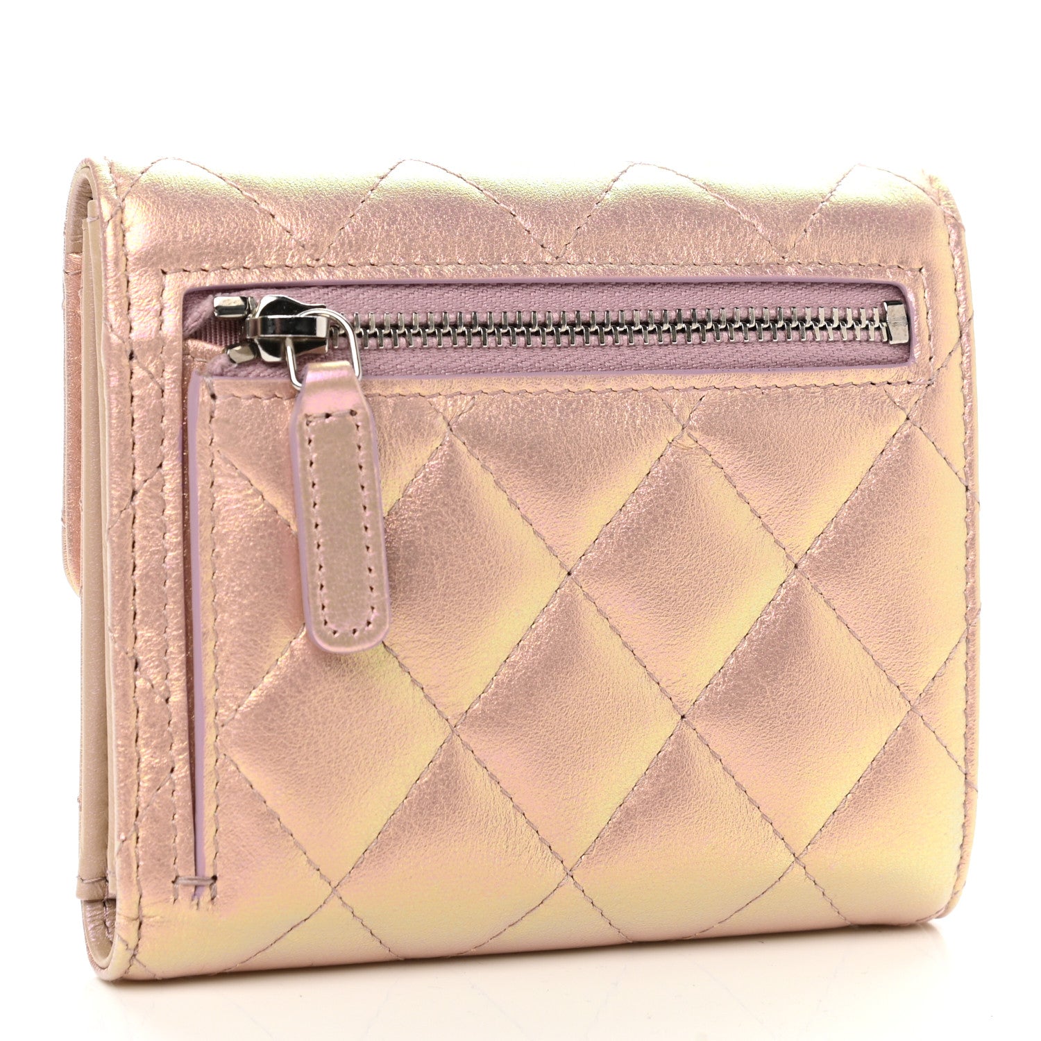 Chanel Iridescent Calfskin Quilted Compact Flap Wallet Pink 3 of 8