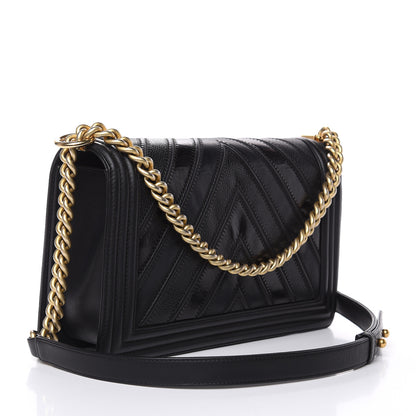 Chanel Calfskin Caviar Suede Chevron New Medium Boy Flap Black 3 of 16
