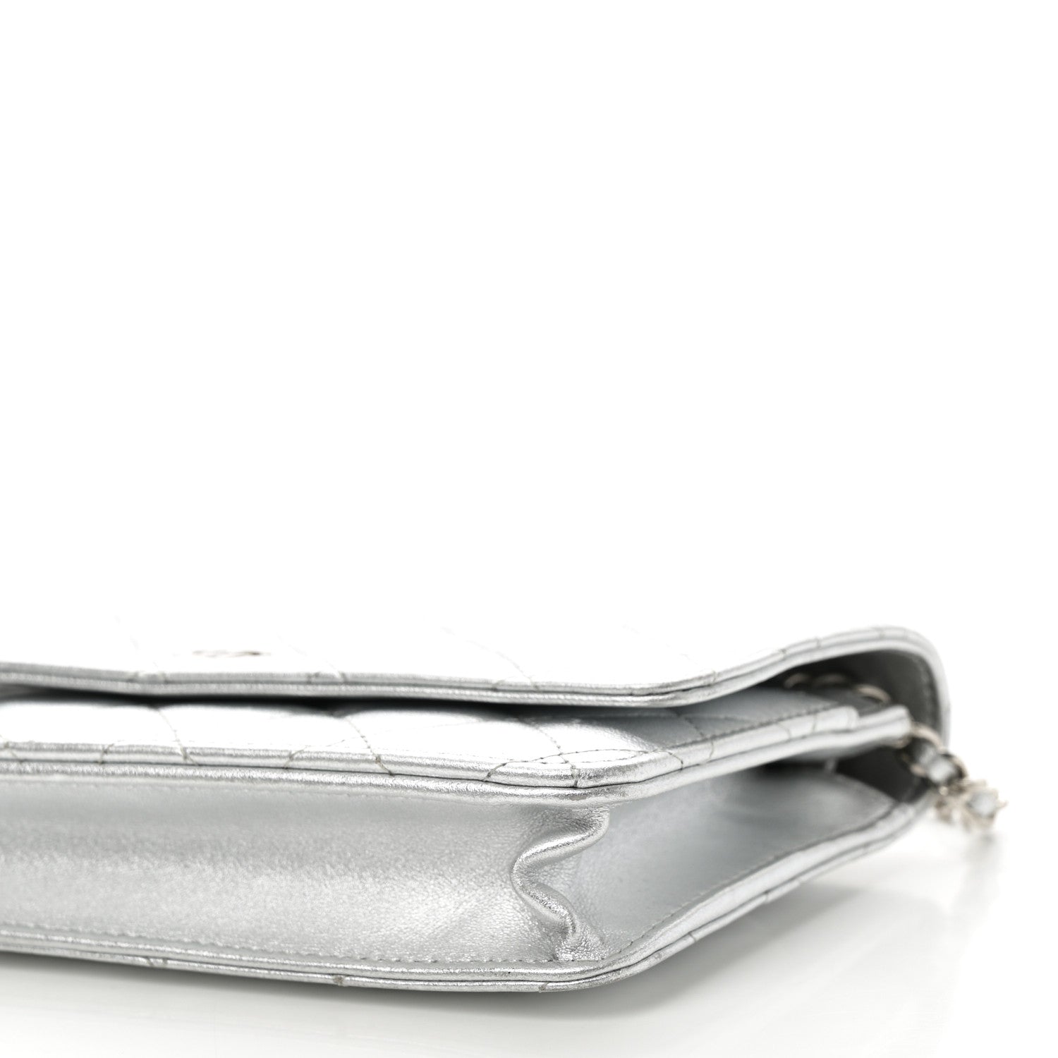 Chanel Metallic Lambskin Quilted Wallet On Chain WOC Silver 11 of 12