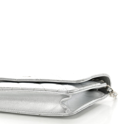 Chanel Metallic Lambskin Quilted Wallet On Chain WOC Silver 11 of 12
