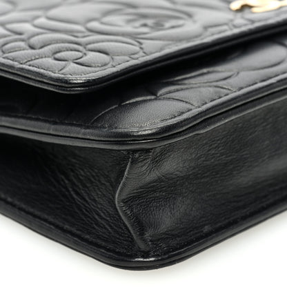 Chanel Lambskin Camellia Embossed Wallet On Chain WOC Black 9 of 11