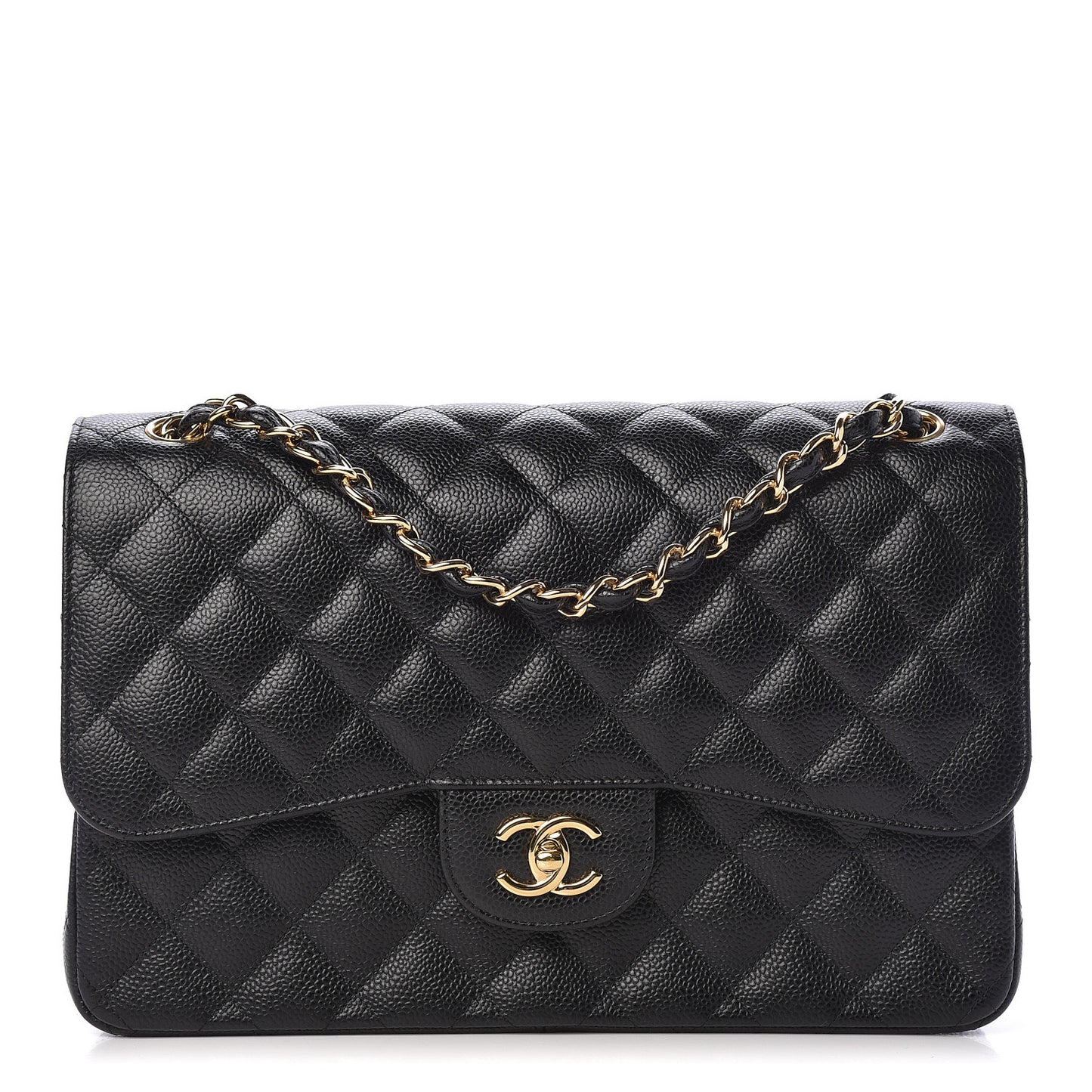 Caviar Quilted Jumbo Double Flap Black