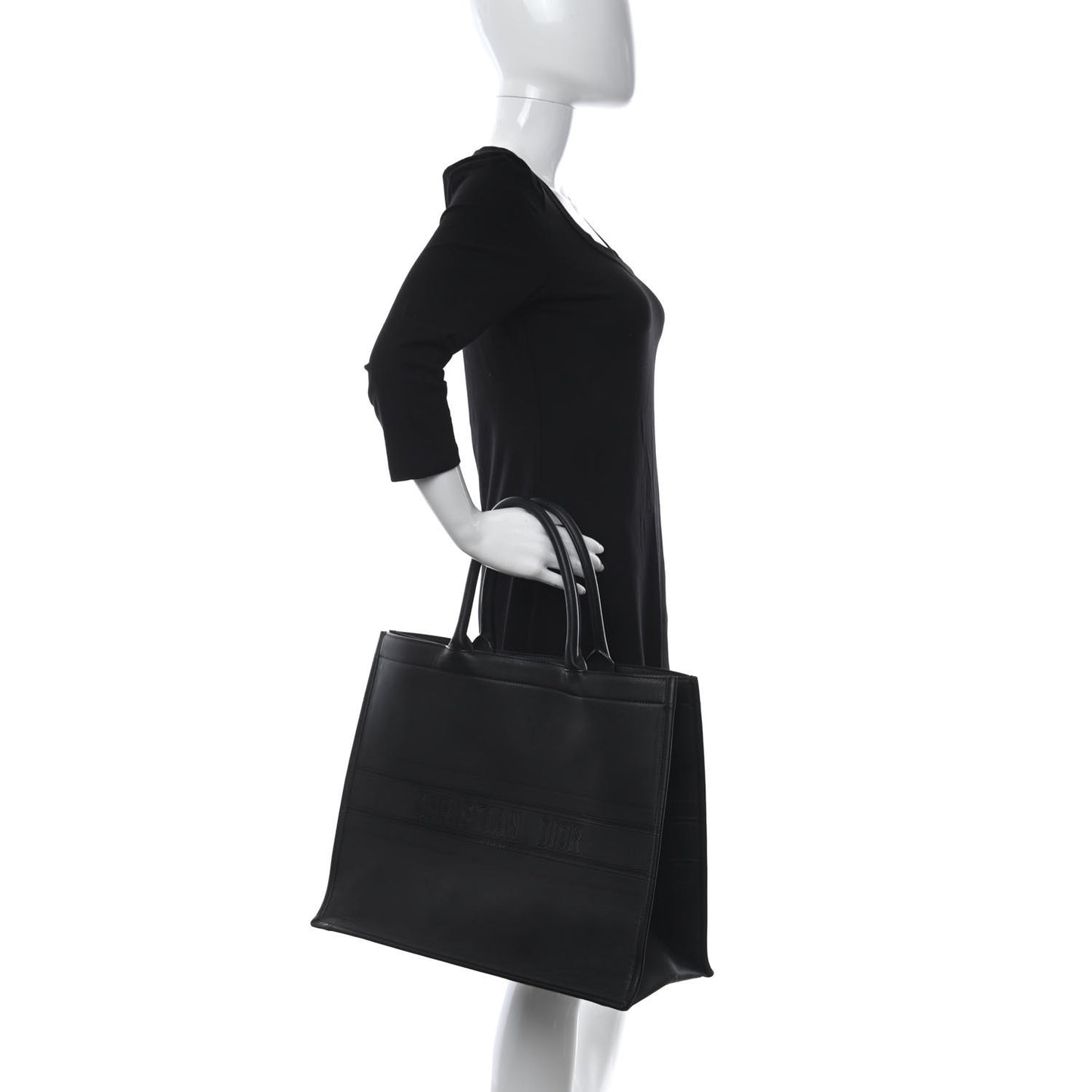 Calfskin Embossed Book Tote Black
