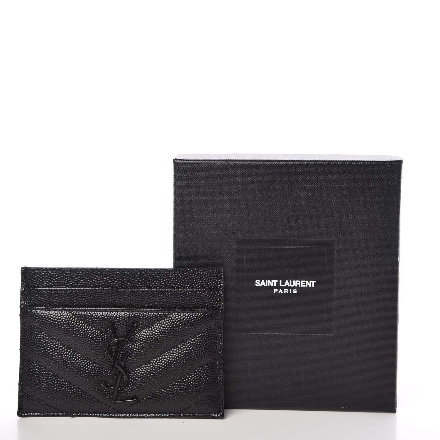 Saint Laurent Grain De Poudre Matelasse Chevron Monogram Credit Card Case Black 9 of 9