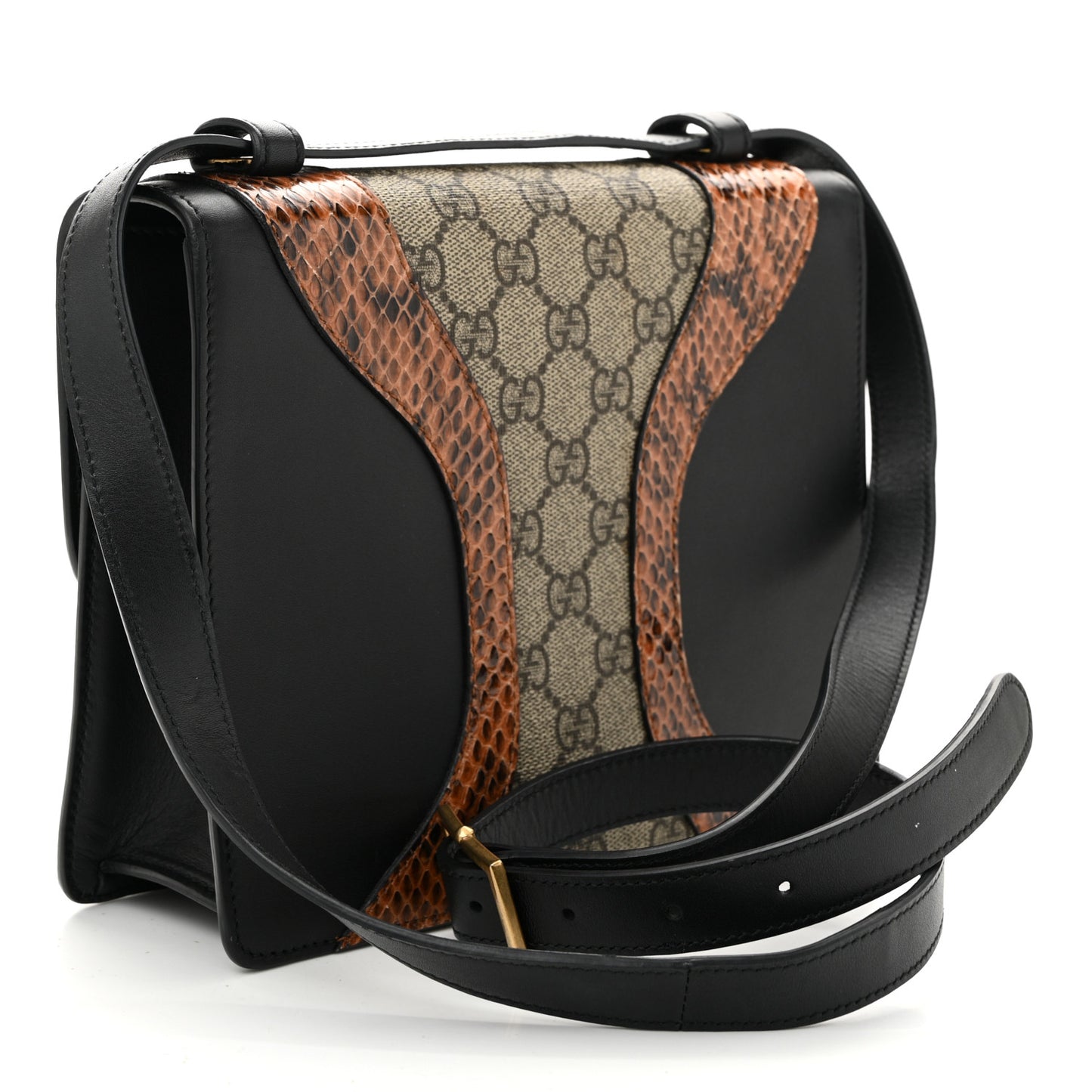 Nappa Elaphe GG Supreme Monogram Medium Osiride Shoulder Bag Black Bright Cuir Beige Ebony