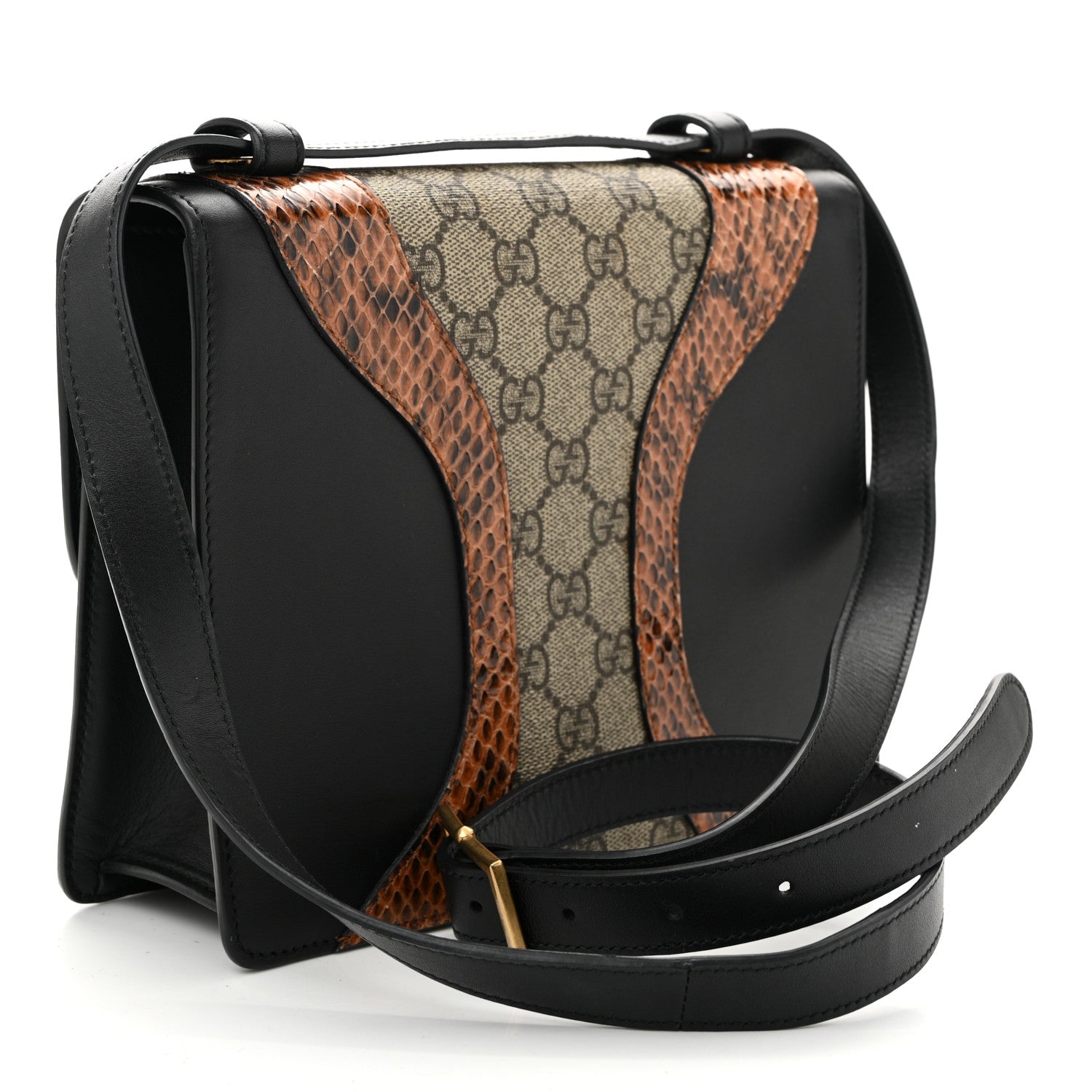 Gucci Nappa Elaphe GG Supreme Monogram Medium Osiride Shoulder Bag Black Bright Cuir Beige Ebony 3 of 10