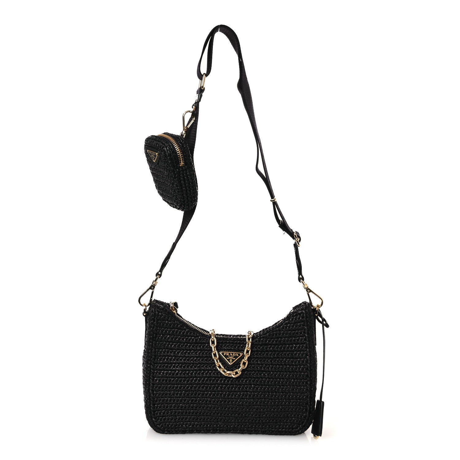 Prada Yarn Raffia Effect Crochet Re-Edition 2005 Shoulder Bag Black 1 of 12
