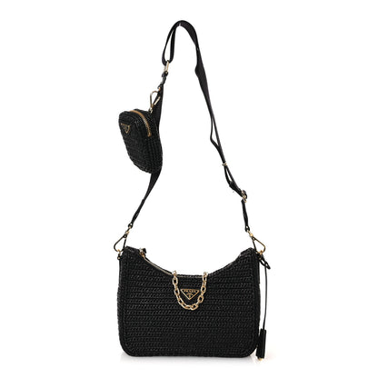 Prada Yarn Raffia Effect Crochet Re-Edition 2005 Shoulder Bag Black 1 of 12
