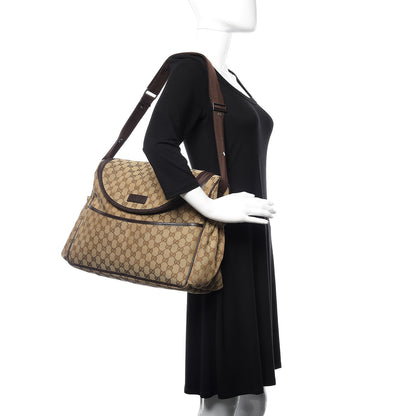 Gucci Monogram Natural Pigskin Large Diaper Bag Beige Ebony Cocoa Dark Chocolate 2 of 12