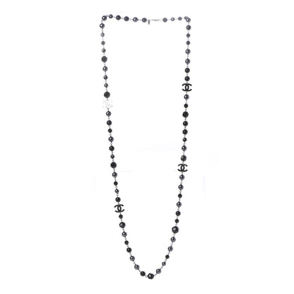 Chanel Pearl Beaded CC Long Necklace Silver Black 3 of 7