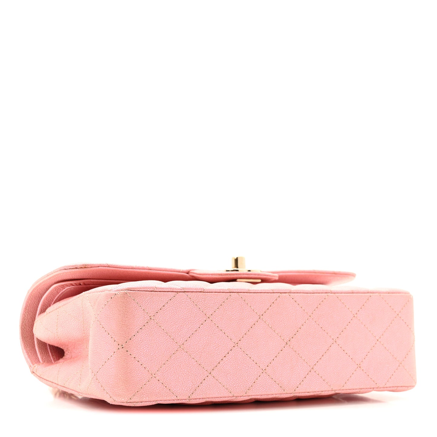 Iridescent Caviar Quilted Small Double Flap Pink