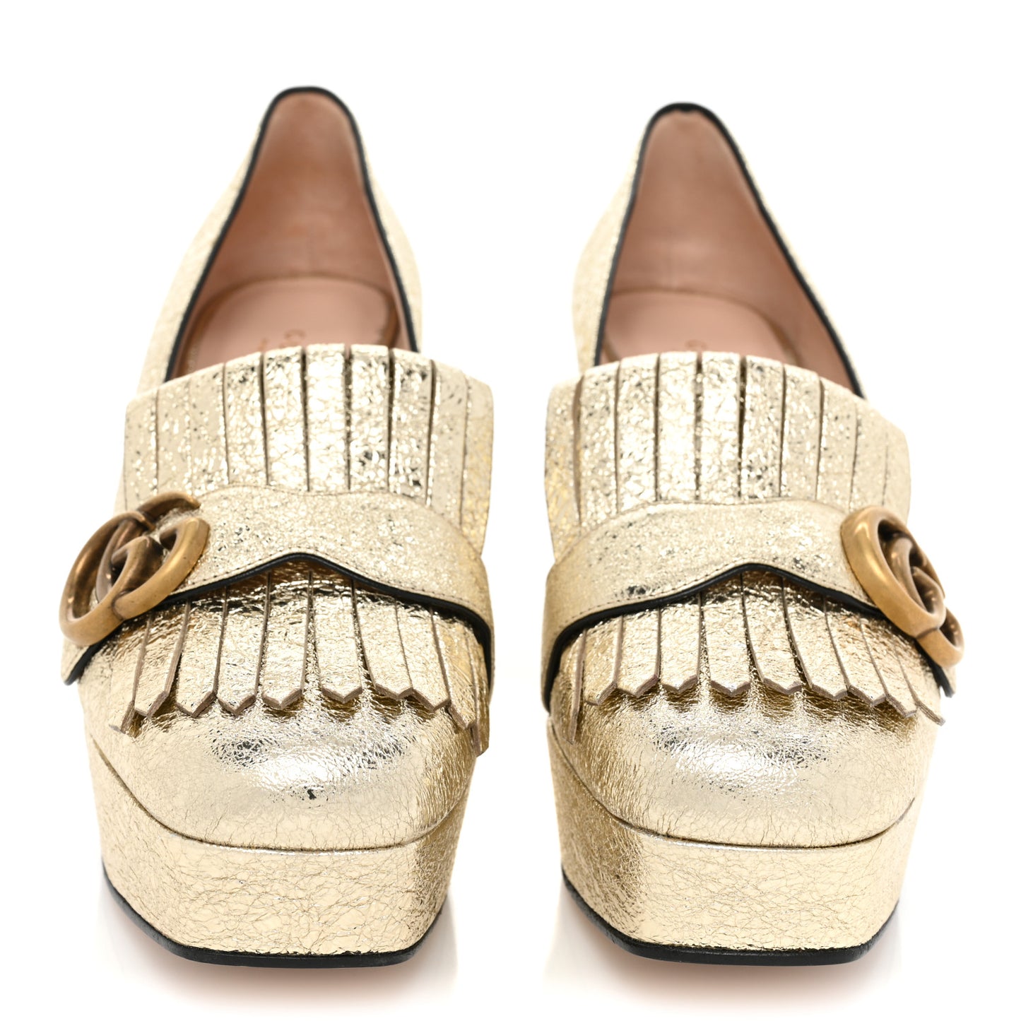 Galassia GG Marmont Fringe Platform Loafer Pumps 38 Platino