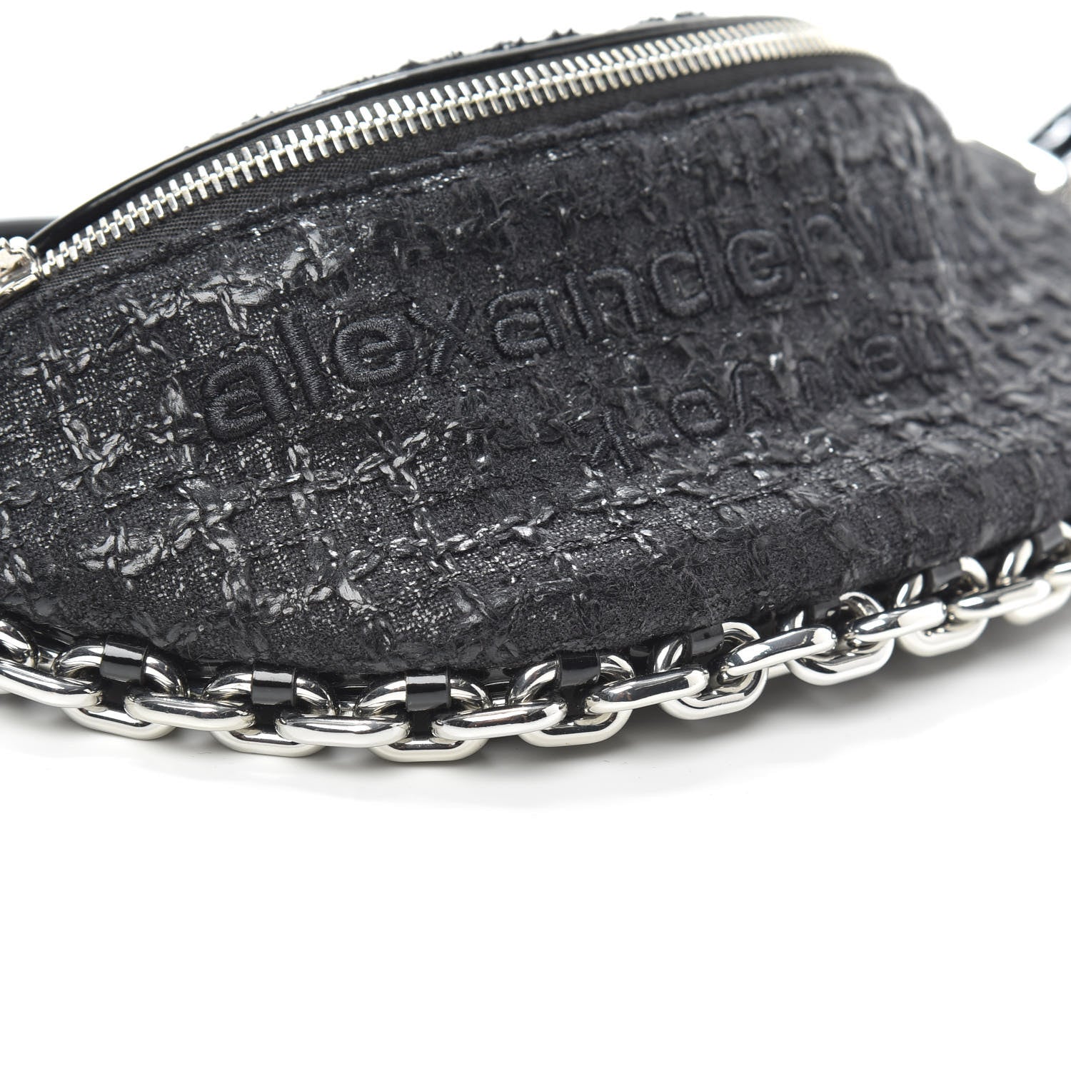 Alexander Wang Patent Tweed Chain Embellished Attica Belt Bag Black 8 of 9
