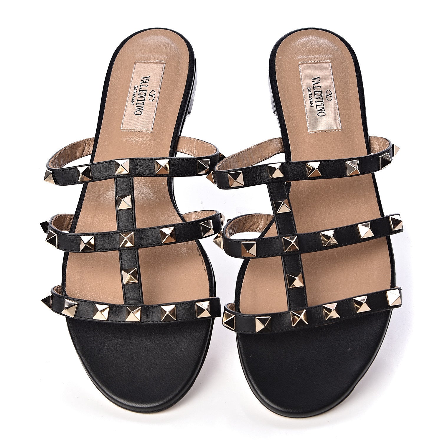 Valentino Garavani Nappa Rockstud Caged Flat Slide Sandals 37.5 Black 5 of 10