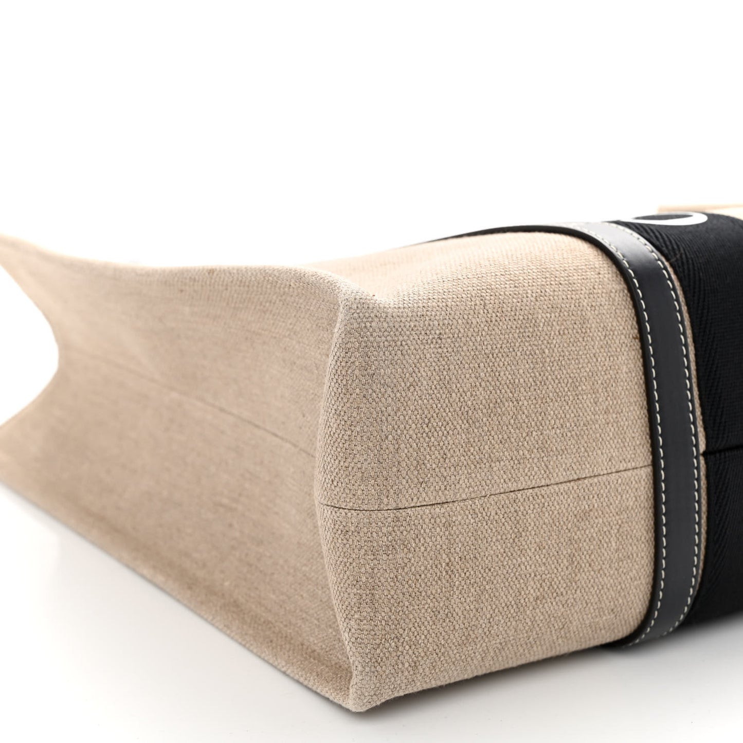 Linen Calfskin Large Woody Ribbon Tote Black Blue