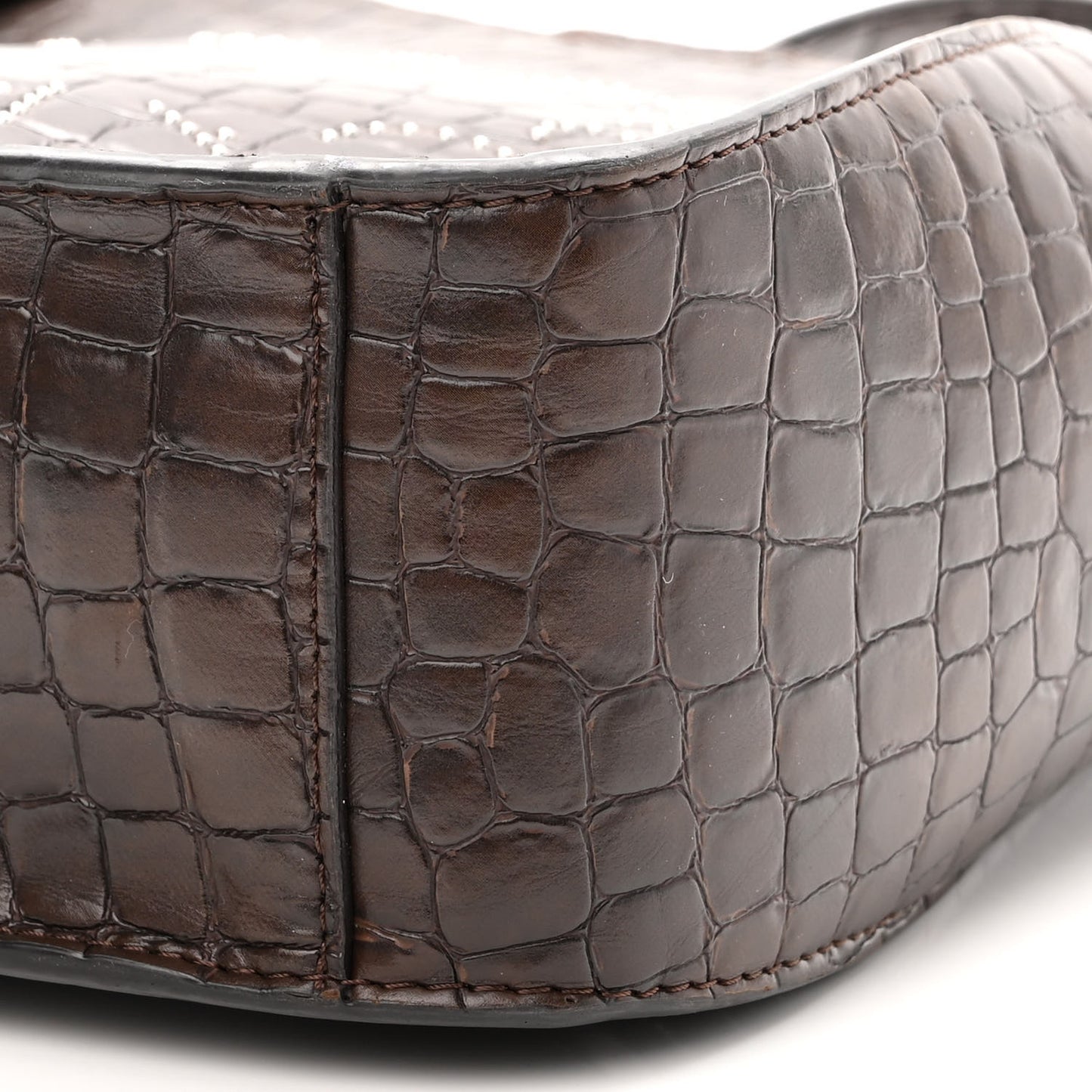 Crocodile Embossed Studded Logo Mini Crossbody Mahogany