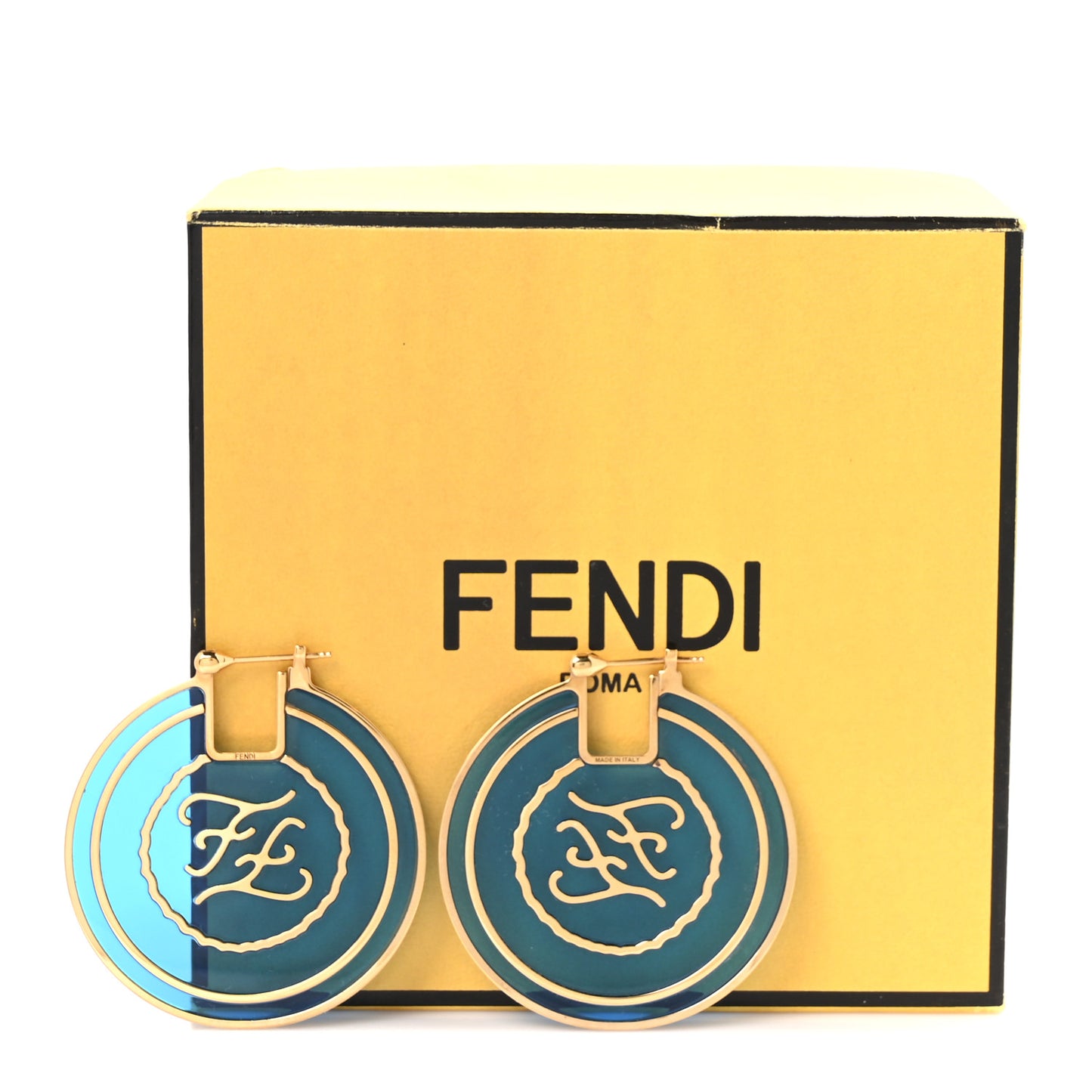 Metal Enamel Karligraphy Round Earrings Blu Royal Oro Soft