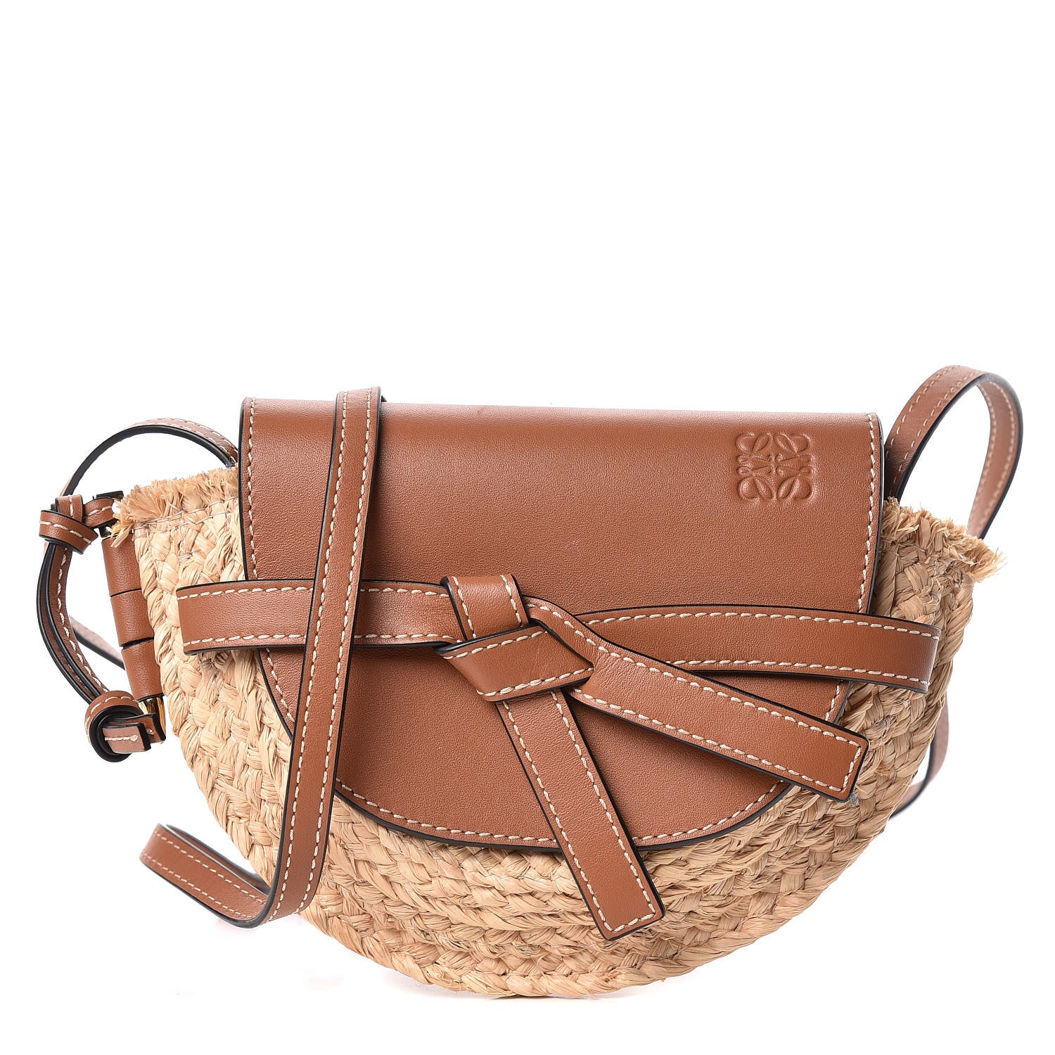 Loewe Calfskin Raffia Mini Gate Crossbody Bag Natural Tan 1 of 13