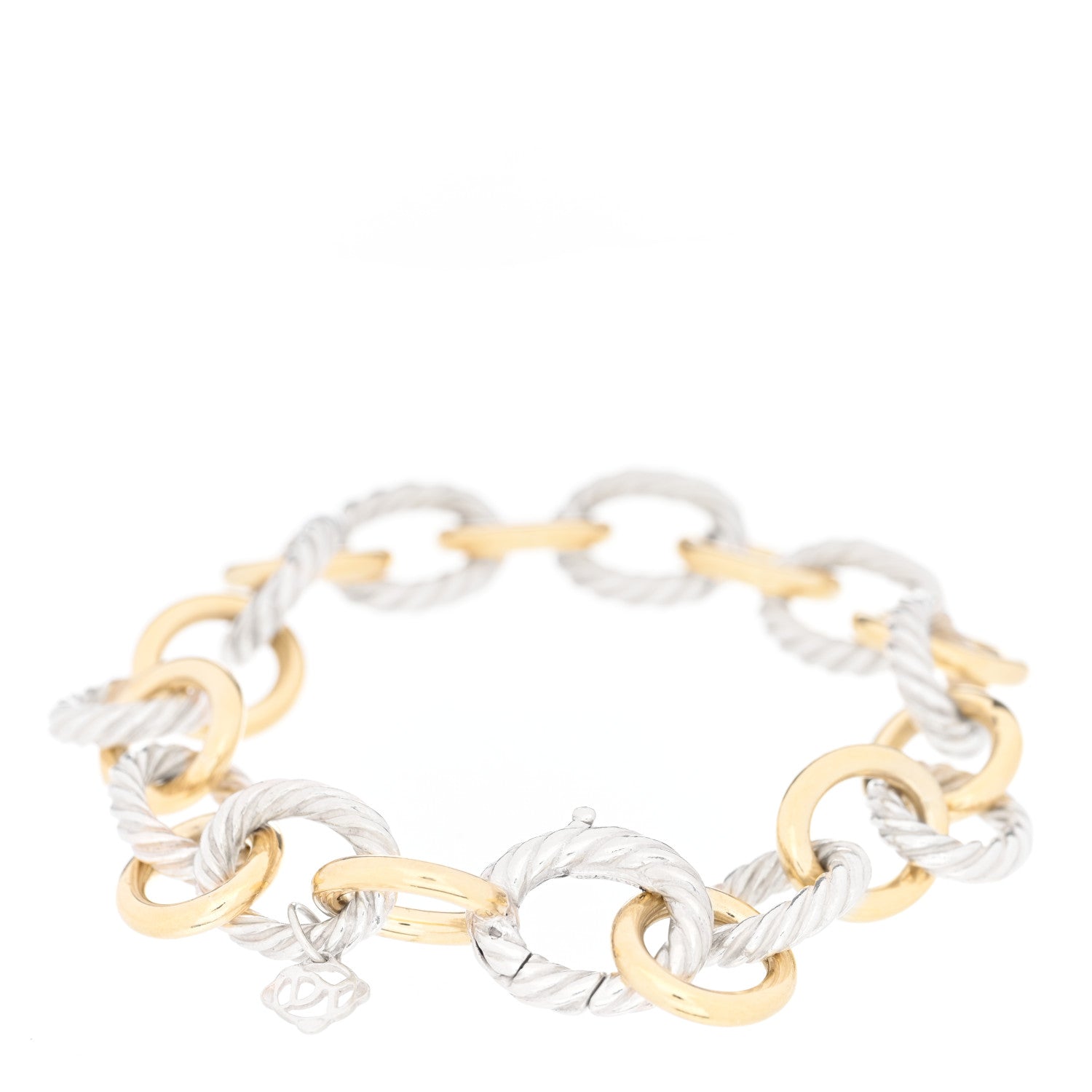 David Yurman Sterling Silver 18K Yellow Gold 10mm Medium Oval Link Bracelet 2 of 4