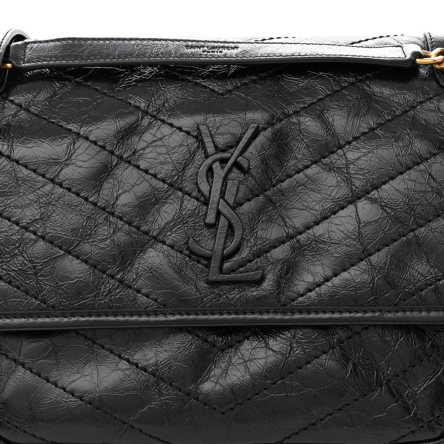 Saint Laurent Crinkled Calfskin Matelasse Monogram Medium Niki Chain Satchel Black 8 of 10