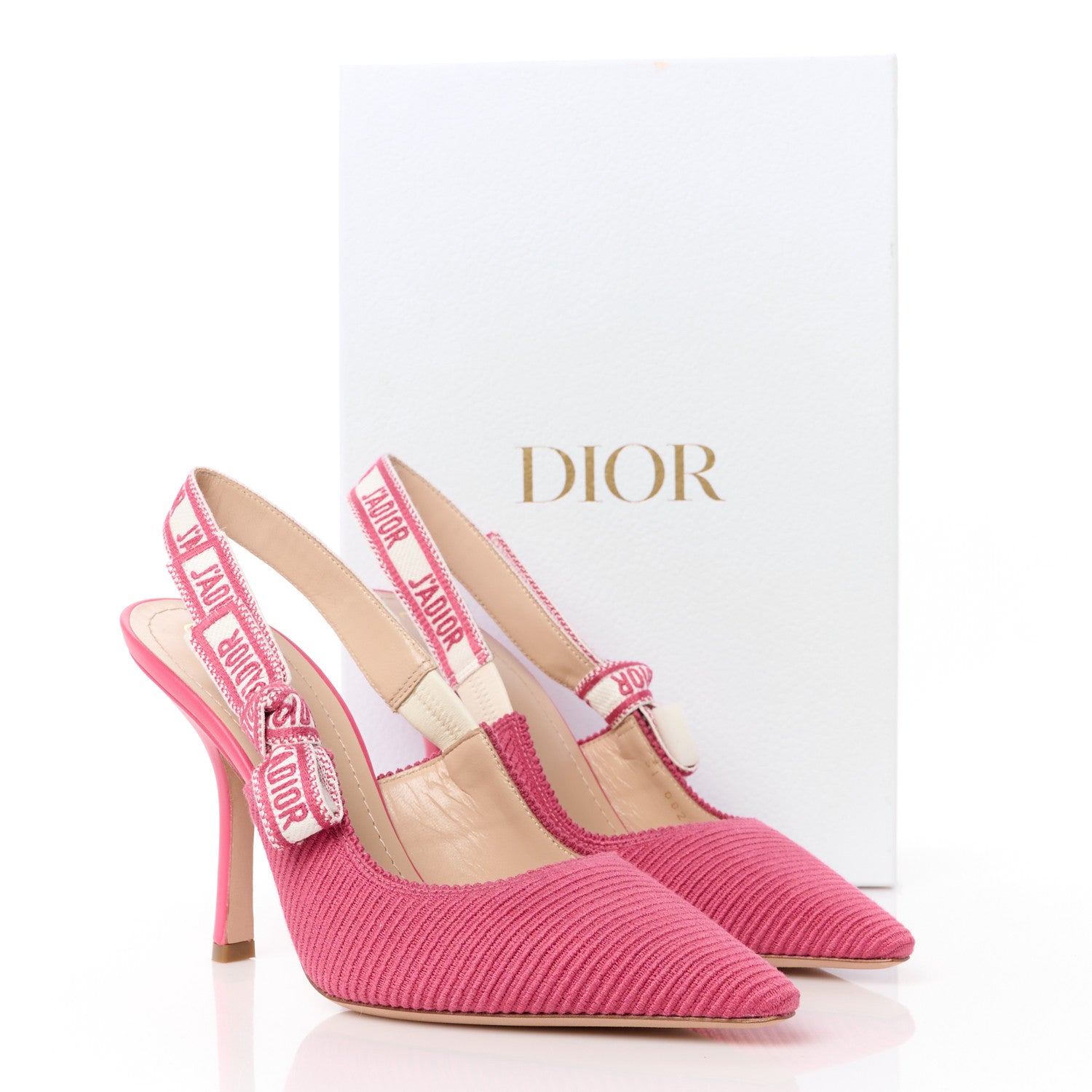 Christian Dior Technical Canvas Ribbon Embroidered J'Adior Slingback 100mm Pumps 39.5 Passion Pink 9 of 9