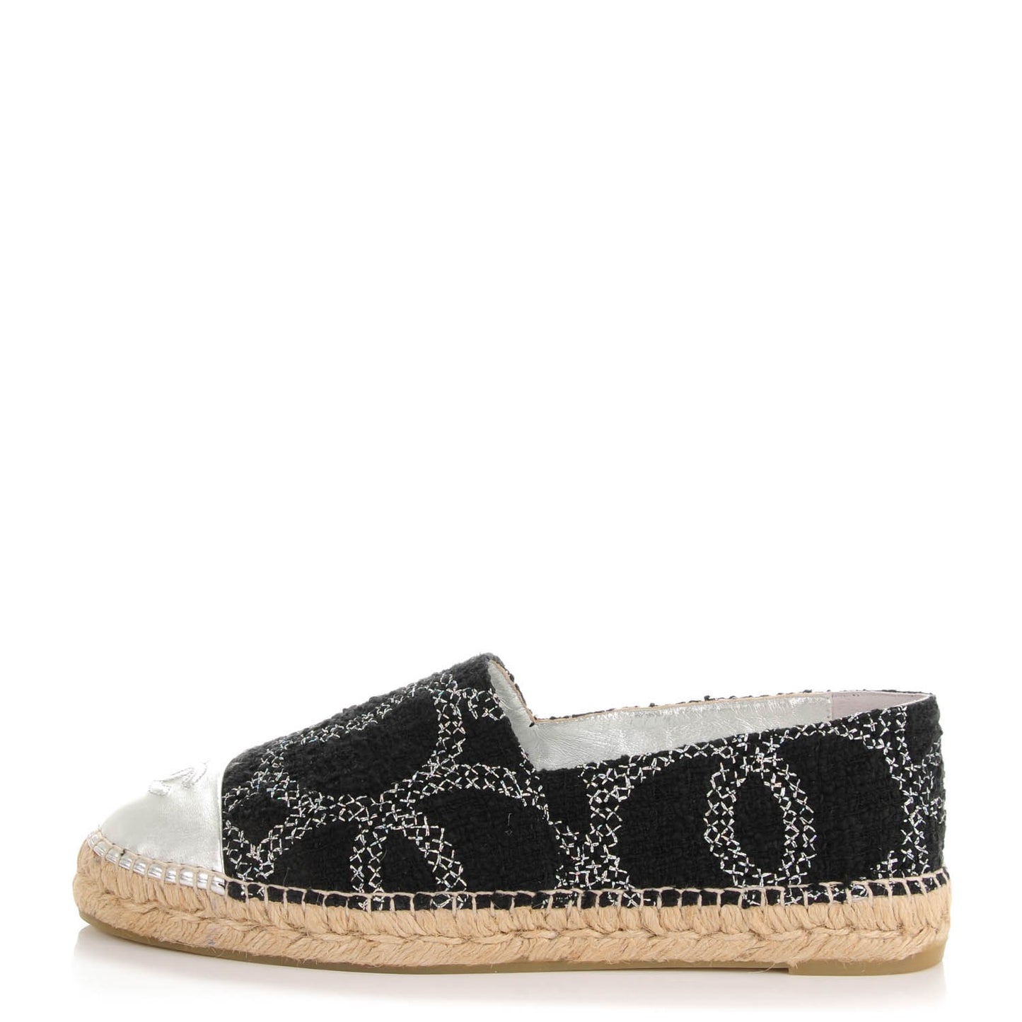 Tweed Lambskin CC Espadrilles 42 Black Silver