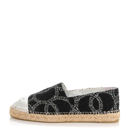 Chanel Tweed Lambskin CC Espadrilles 42 Black Silver 1 of 7