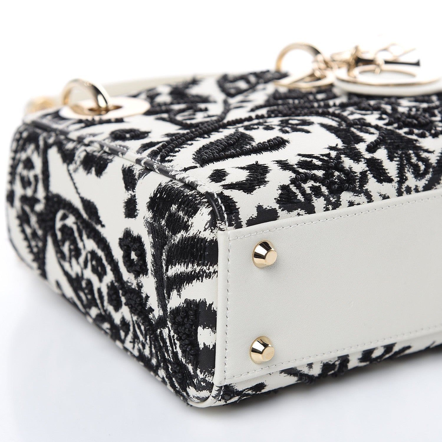 Christian Dior Smooth Calfskin Silkscreen Printed Floral Embroidered Mini Lady Dior Off White 8 of 13