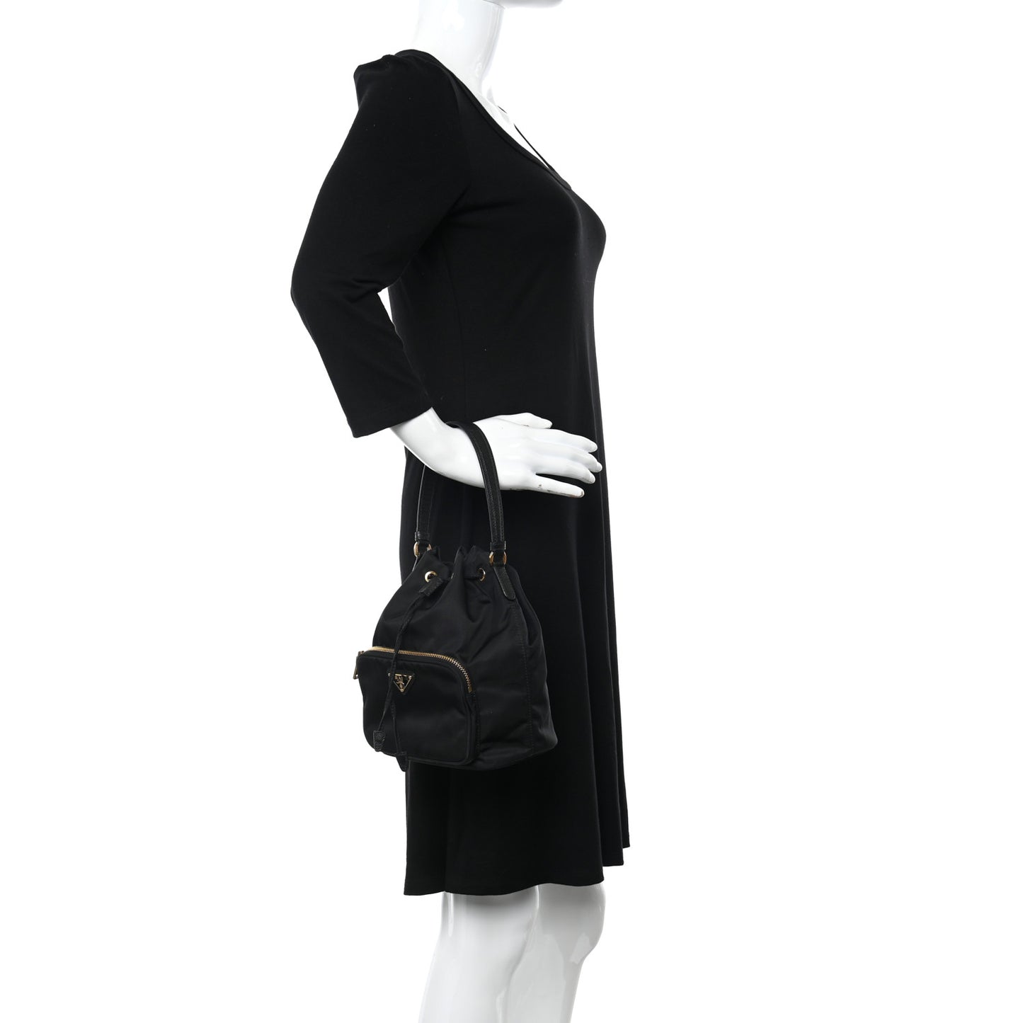 Re-Nylon Duet Drawstring Shoulder Bag Black