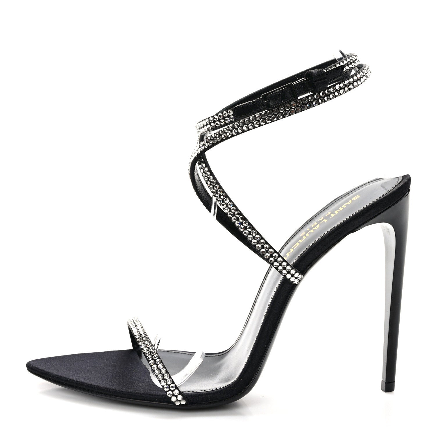 Saint Laurent Satin Crystal Ava 105 Sandals 38.5 Black 1 of 8