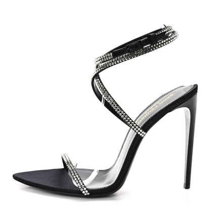 Saint Laurent Satin Crystal Ava 105 Sandals 38.5 Black 1 of 8
