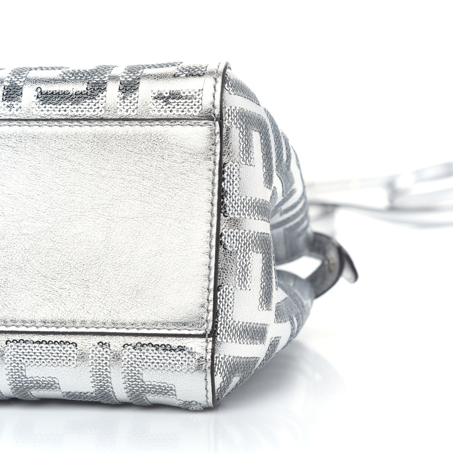 Fendi Vitello Catalan Mirror Sequin FF 1974 Embroidered Mini Peekaboo Iconic Satchel Argento 8 of 8