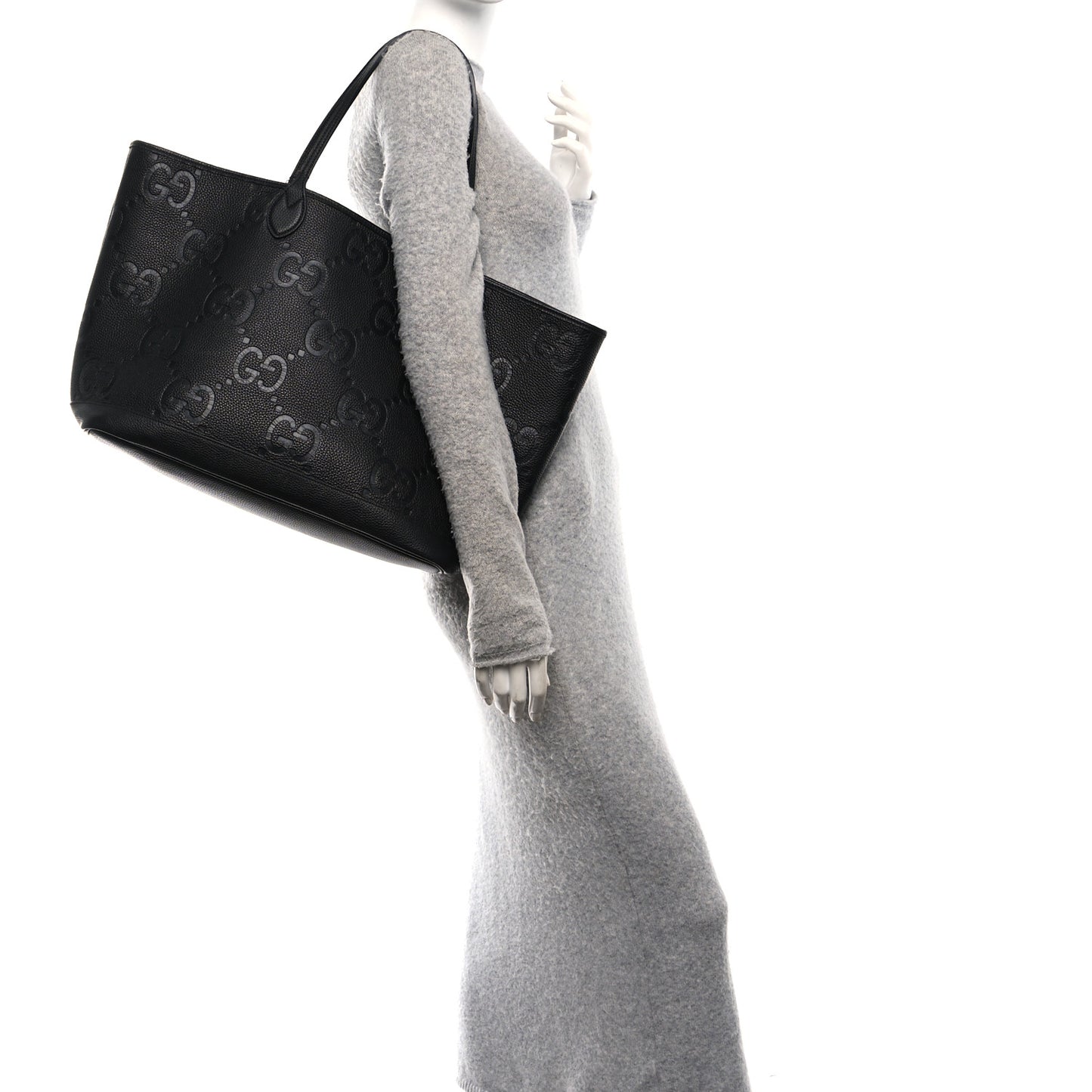 Monogram Jumbo GG Calfskin Web Large Shopping Tote Black