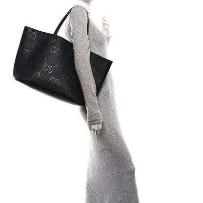 Gucci Monogram Jumbo GG Calfskin Web Large Shopping Tote Black 2 of 12